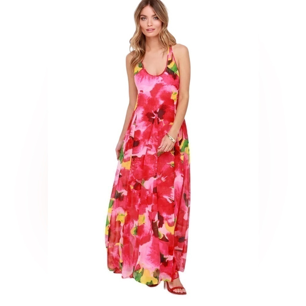 BB Dakota Deklyn Fuchsia Floral Print Maxi Dress Size XS